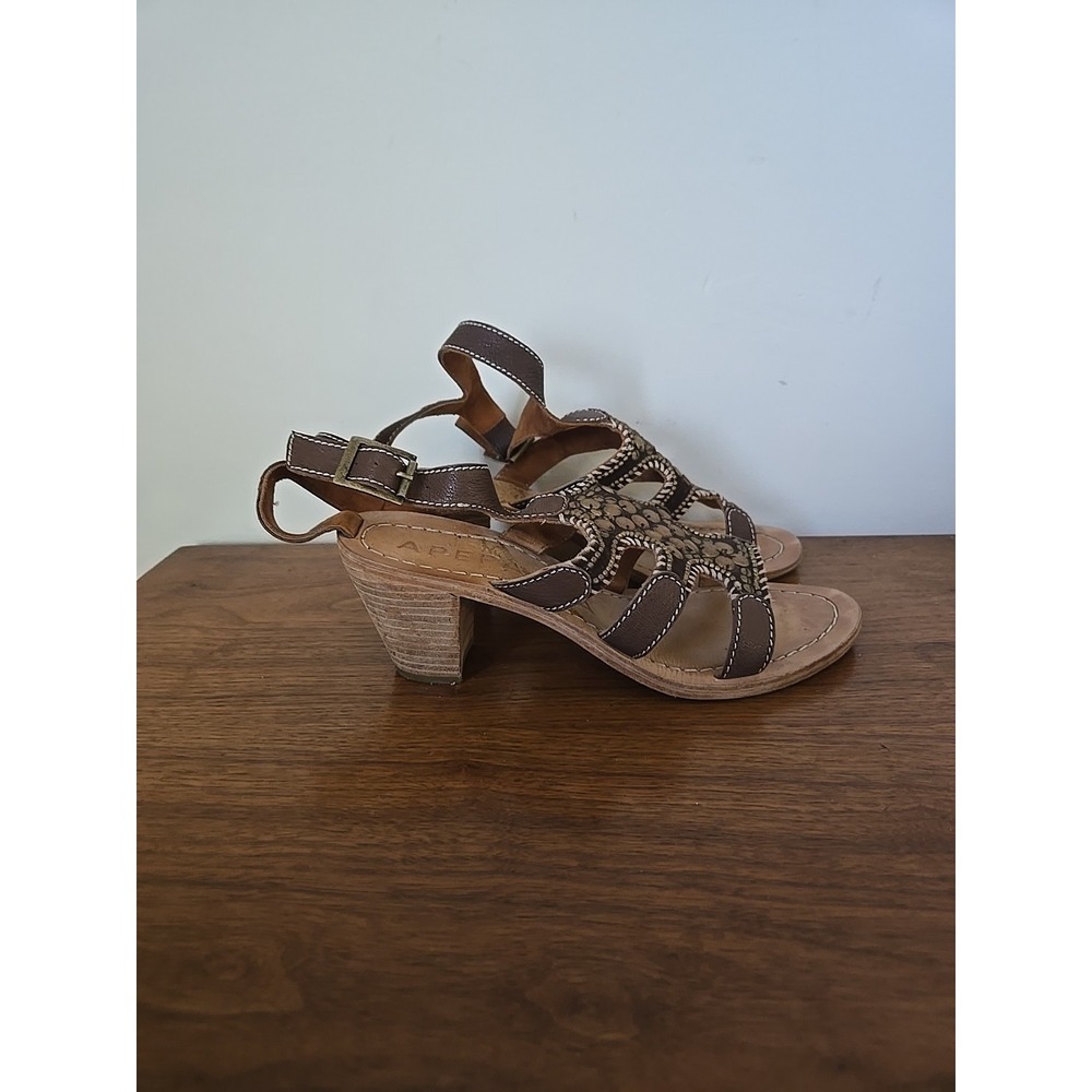 Apepazza Womens Brown Leather Strappy Block Heel Sandals Size 9.5 Boho